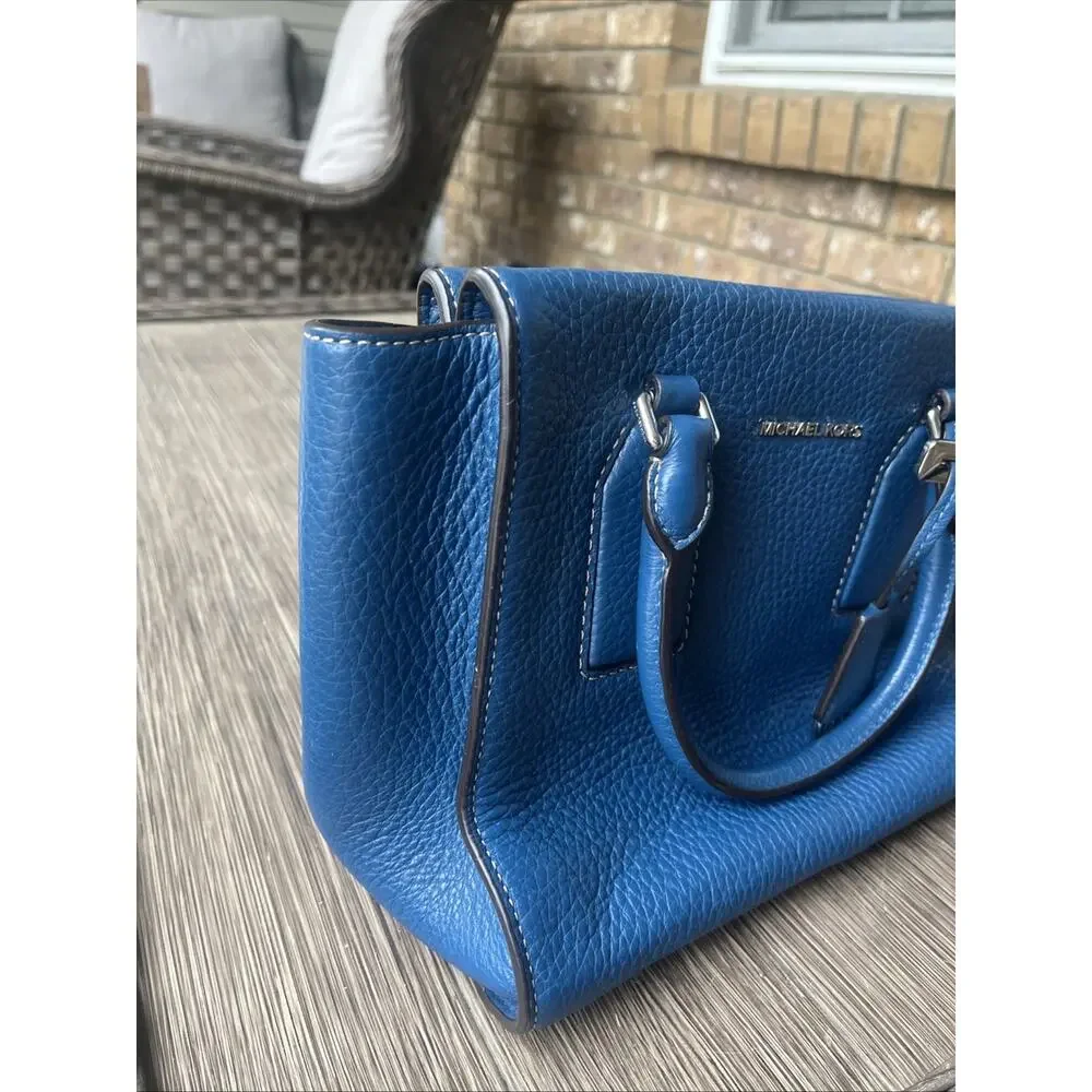 Michael Kors Kellen Saffiano Purse Leather Medium Satchel Crossbody Blue